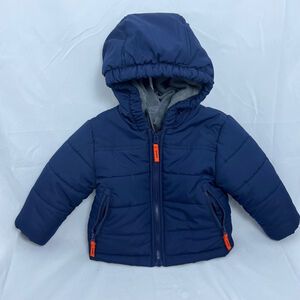 Boy's Rothschild Puffer Jacket 12M Navy With Hood Double Layer Double Zipper